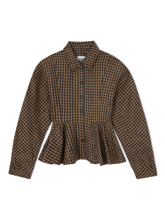 Crinkled Taffeta Check Peplum