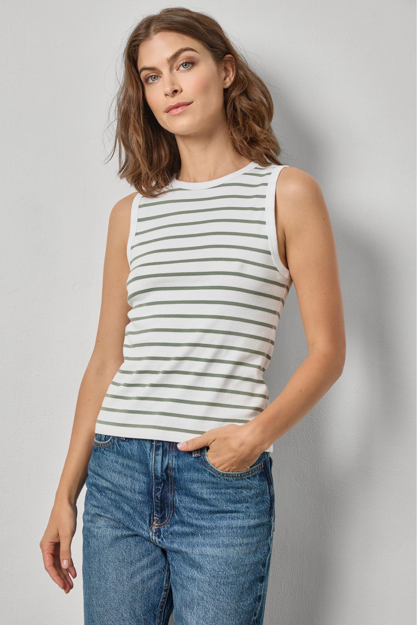 Rib Stripe High Neck Tank