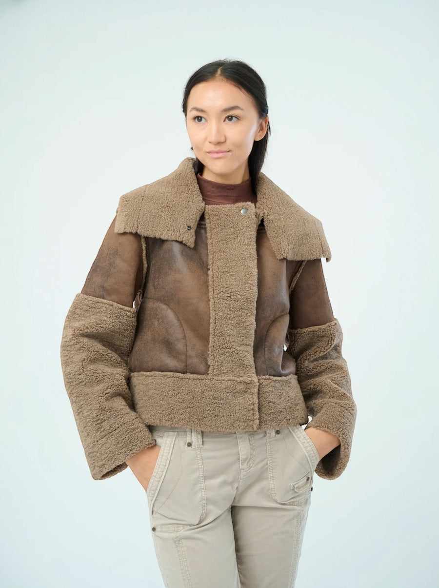 Trisha Bonded Distressed Suede Sherpa Jacket