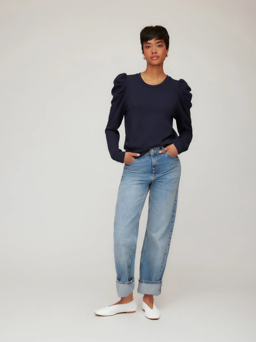 Leila Puff Sleeve Top Navy