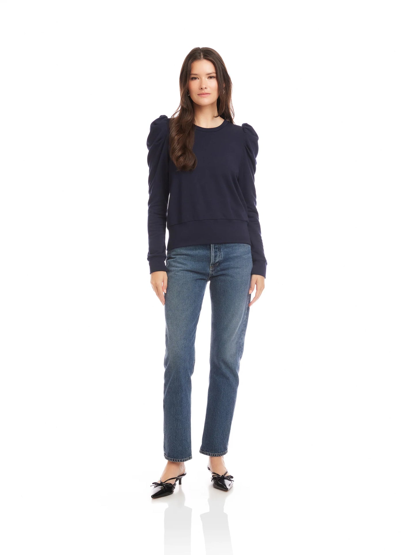 Leila Puff Sleeve Top Navy