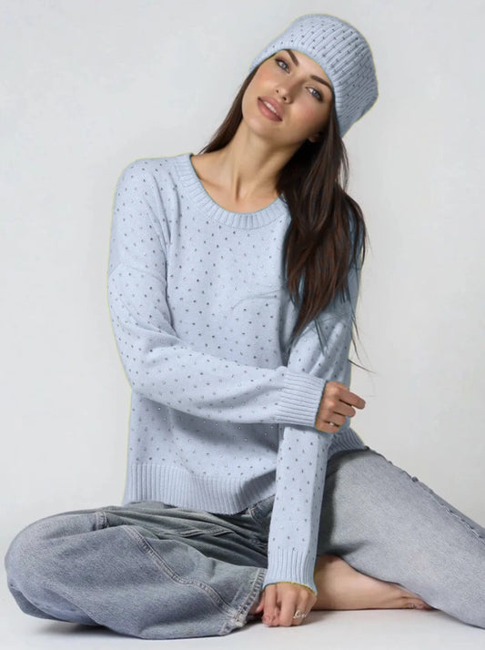 Boxy Rhinestone Crew in Sky