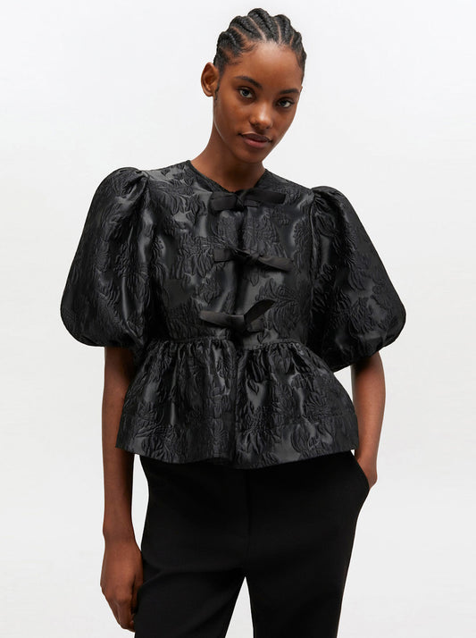 Satin Cloque Peplum Blouse