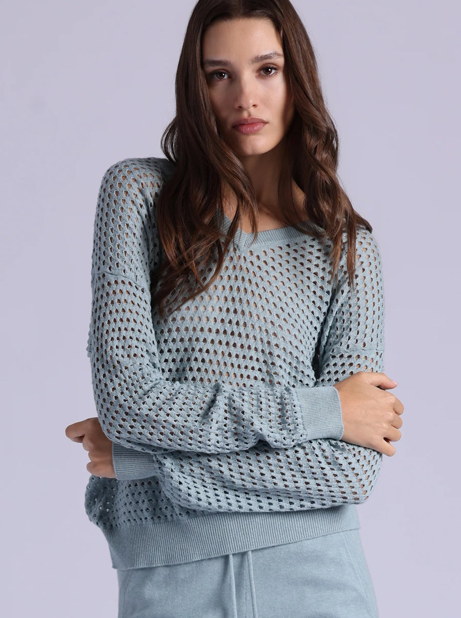 Mesh Long Sleeve V Neck