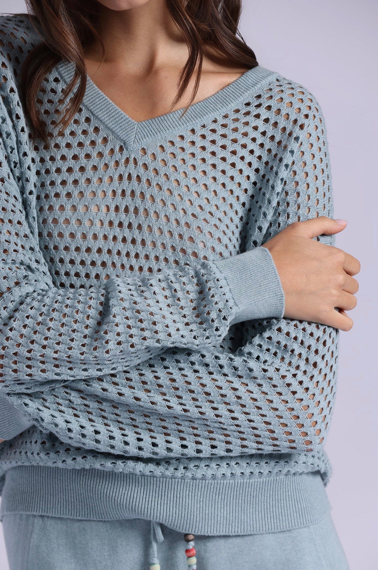 Mesh Long Sleeve V Neck