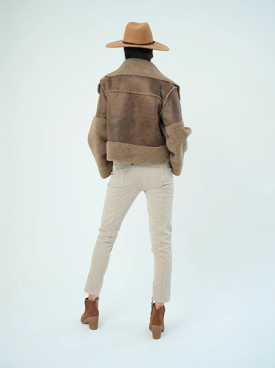 Trisha Bonded Distressed Suede Sherpa Jacket