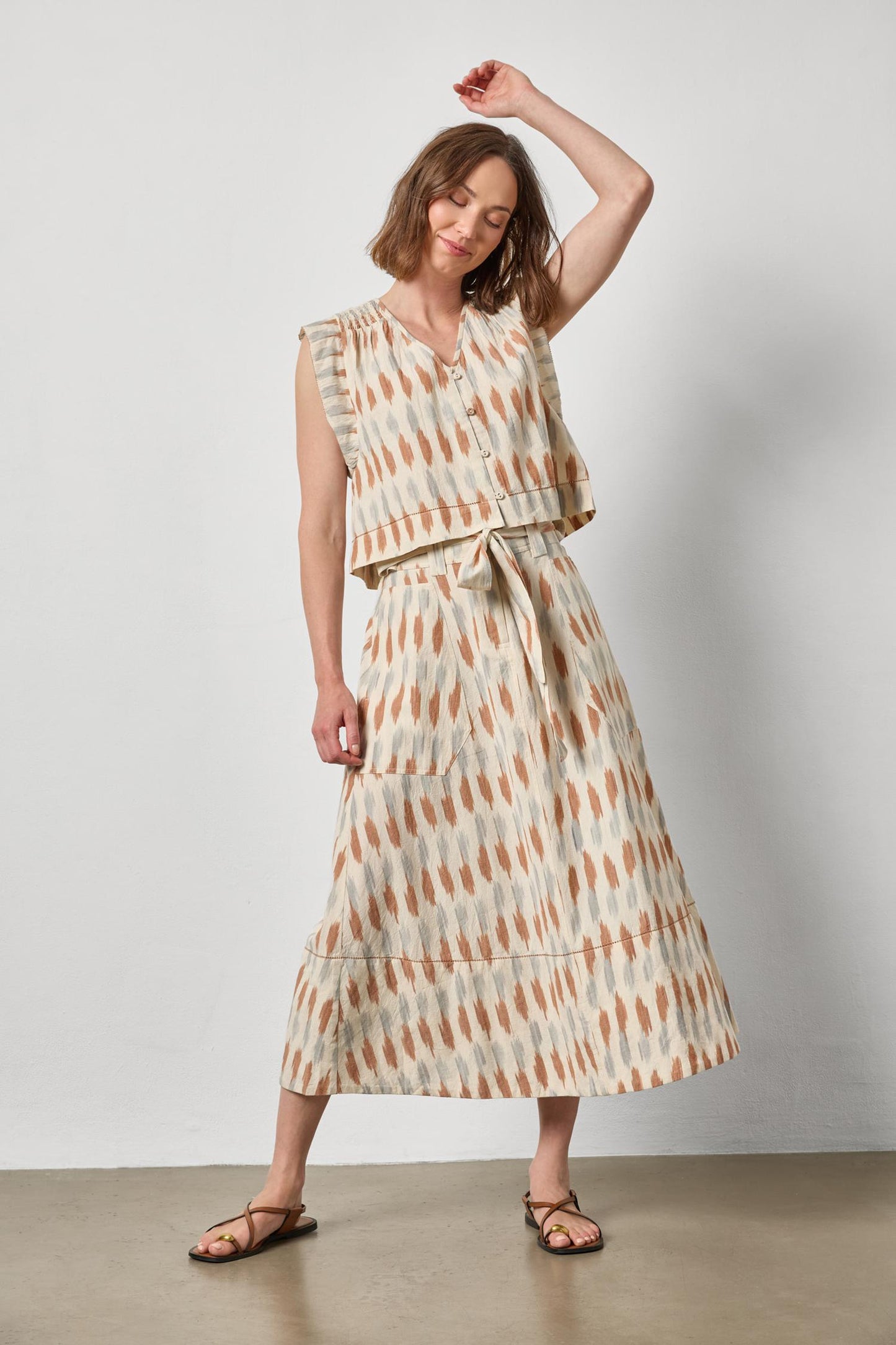 Ikat Shirred Shoulder Top