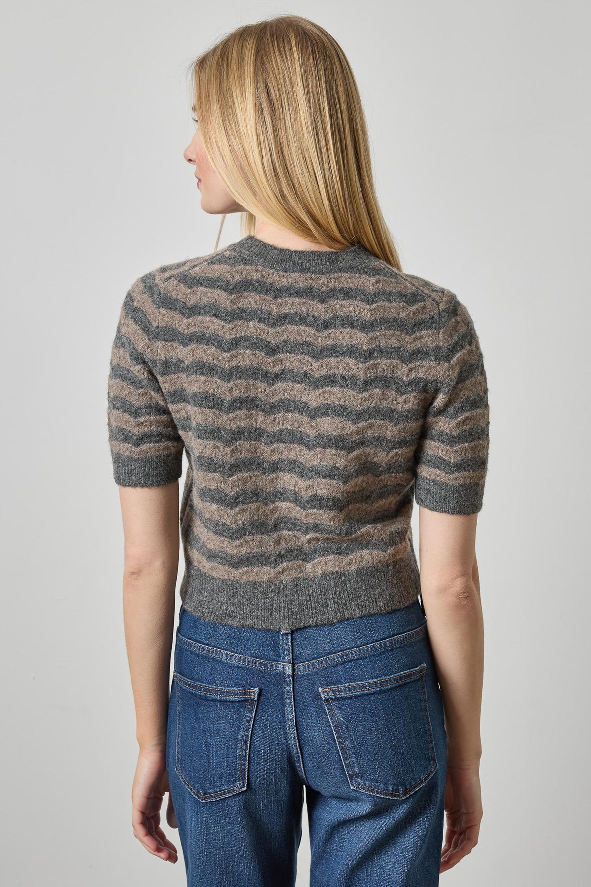S/s Crewneck Cardigan Stripe