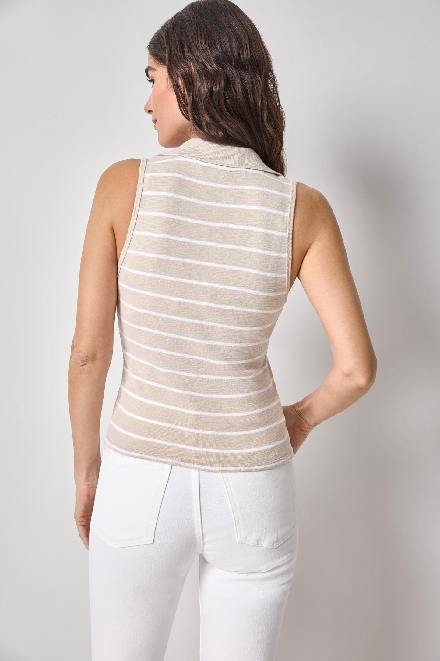 Striped Sleeveless Collared Top