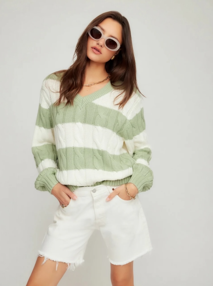 Avalee Stripe Cable Sweater