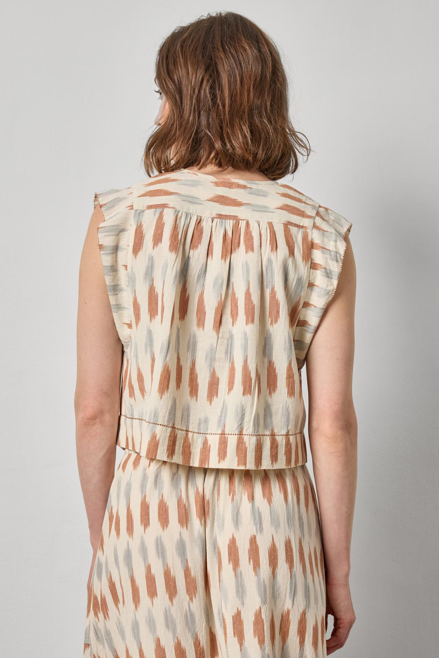 Ikat Shirred Shoulder Top