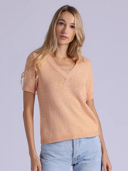 Textured Short Sleeve V Neck