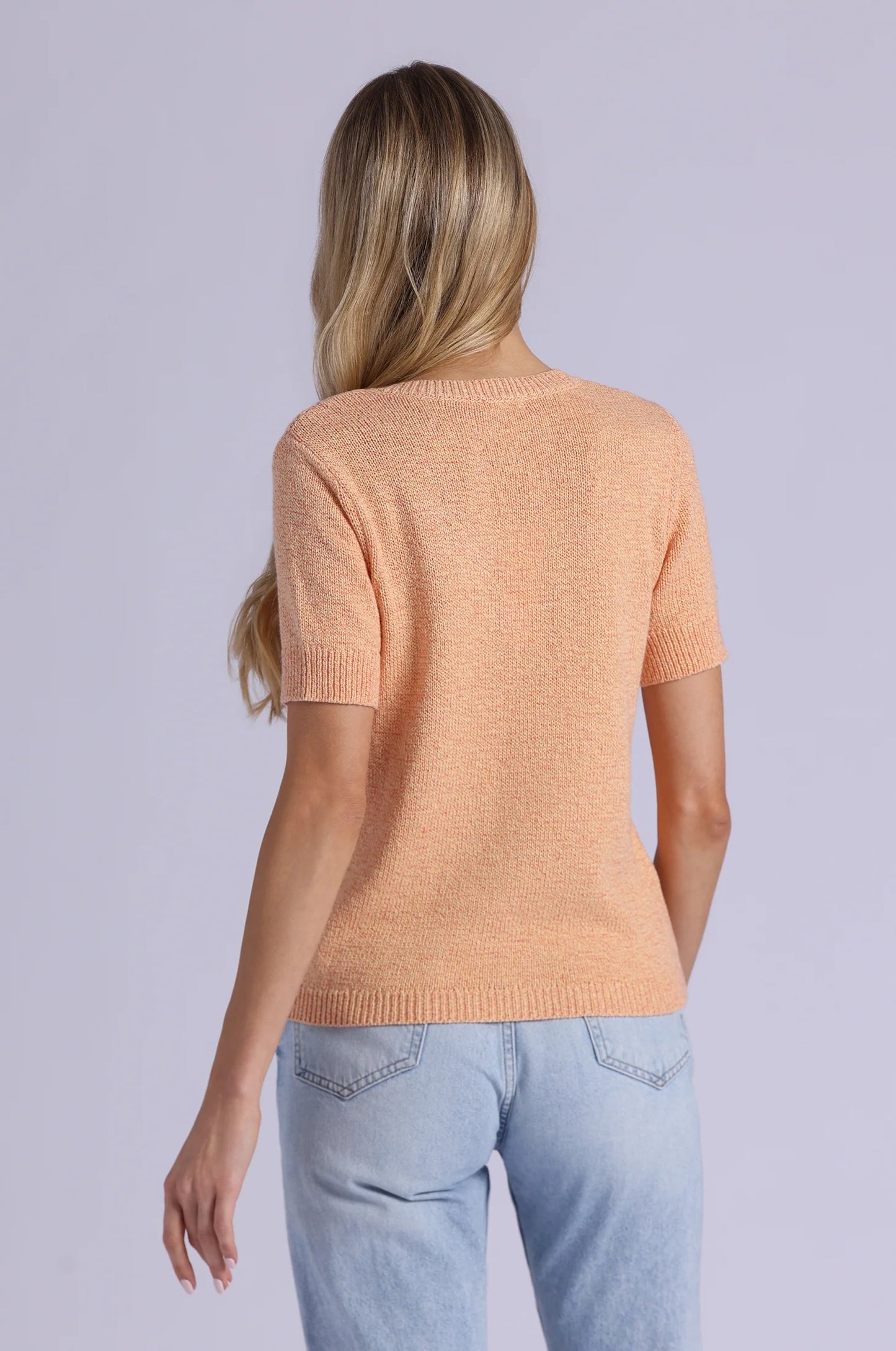 Textured Short Sleeve V Neck