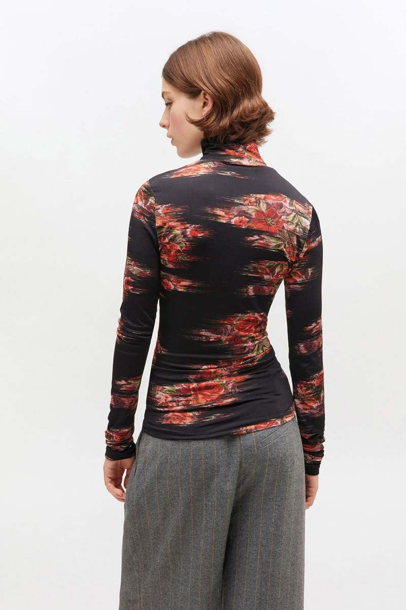 Printed Shiny Jersey Turtleneck