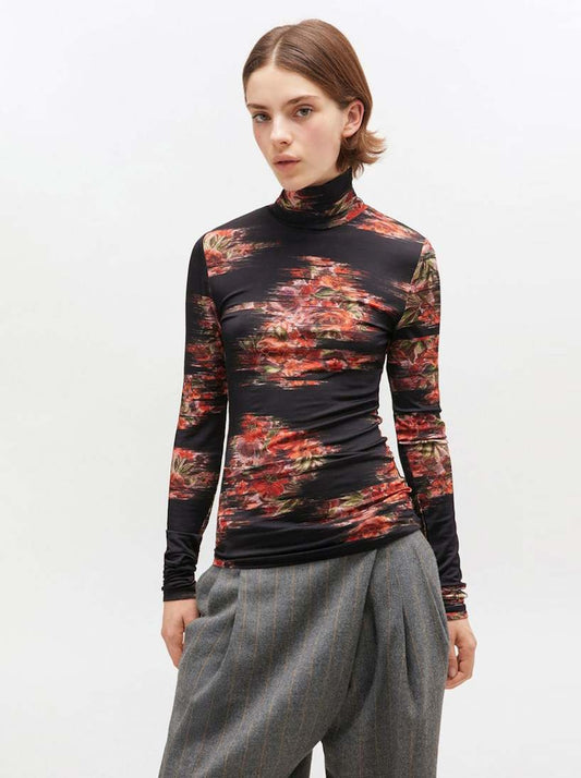 Printed Shiny Jersey Turtleneck