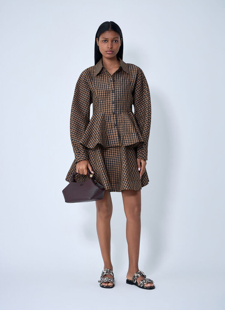 Crinkled Taffeta Check Peplum