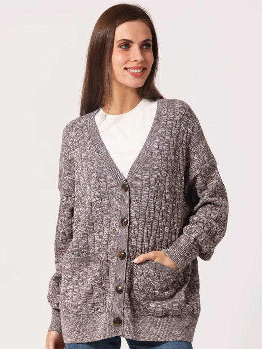 Oversized Marled Cable Cardigan