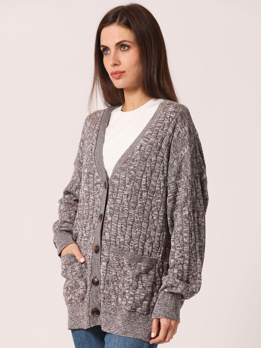 Oversized Marled Cable Cardigan