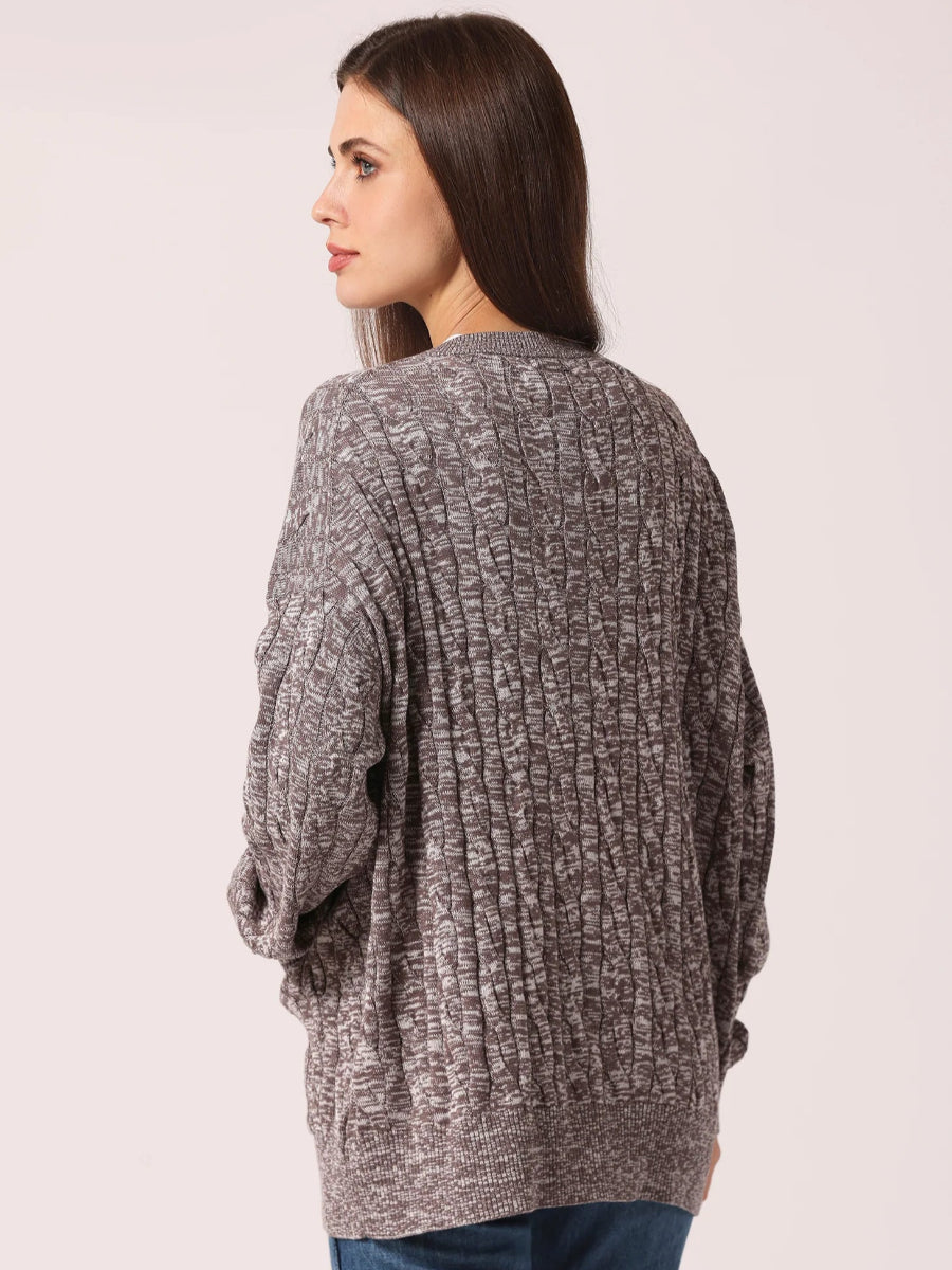 Oversized Marled Cable Cardigan