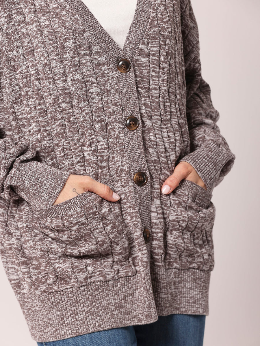 Oversized Marled Cable Cardigan