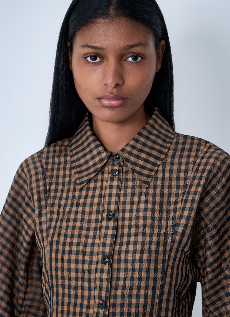 Crinkled Taffeta Check Peplum