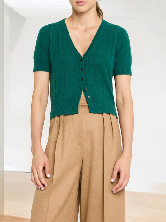 Coastal Cashmere Short Sleeve Ribbed Cardigan