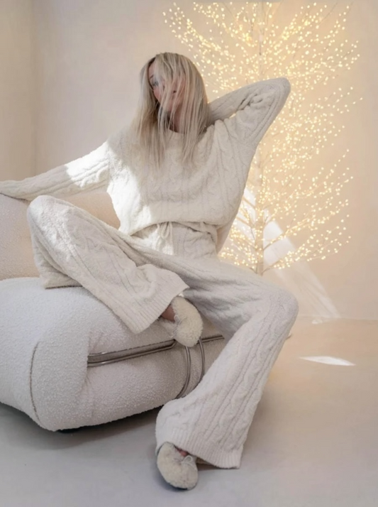 Fuzzy Cable Knit PJ Set