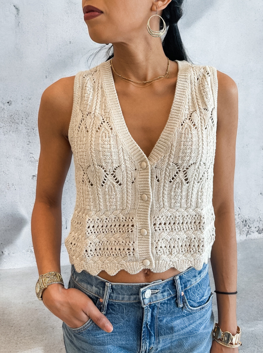 MIXED STITCH BUTTON FRONT VEST