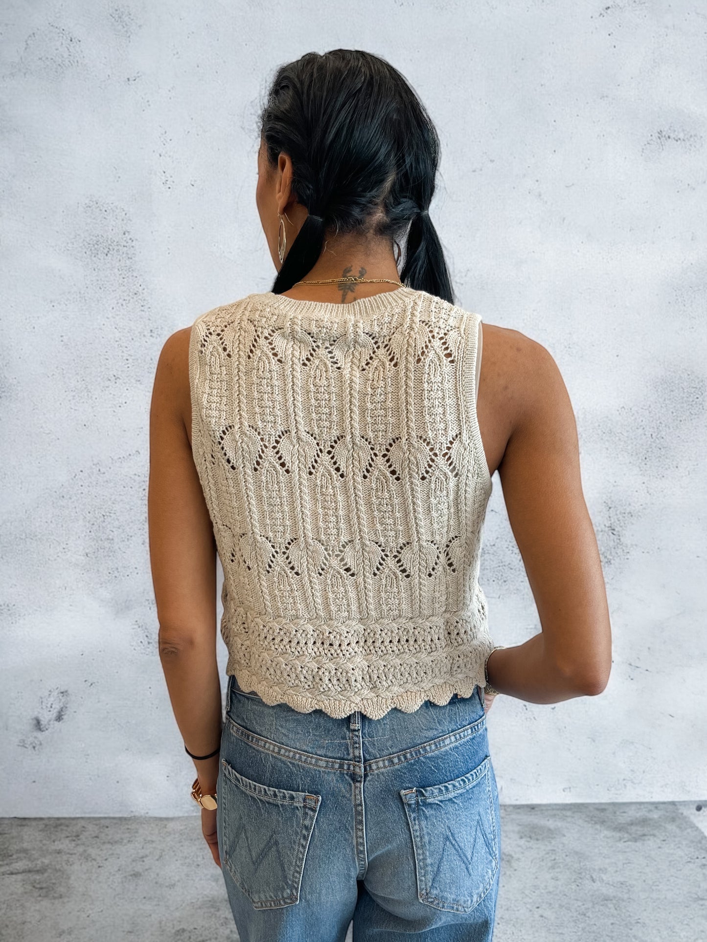 MIXED STITCH BUTTON FRONT VEST