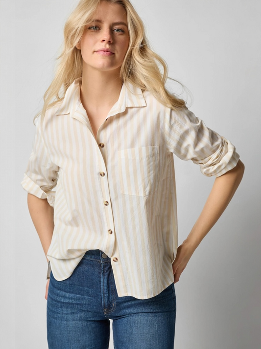 Striped Button Down in Ivory/White