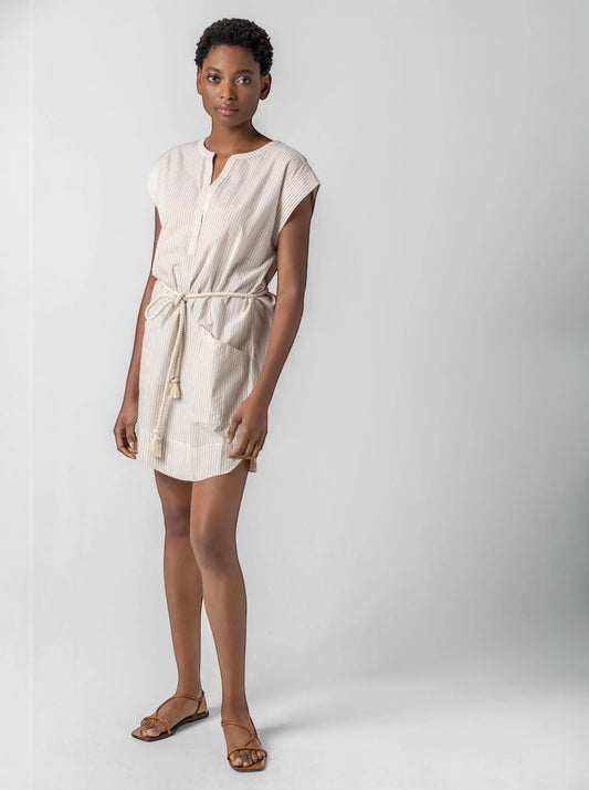 Striped Split Neck Dress