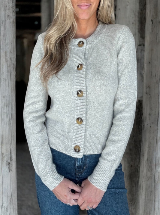 Cashmere Silk Marled Relaxed Crew Cardi
