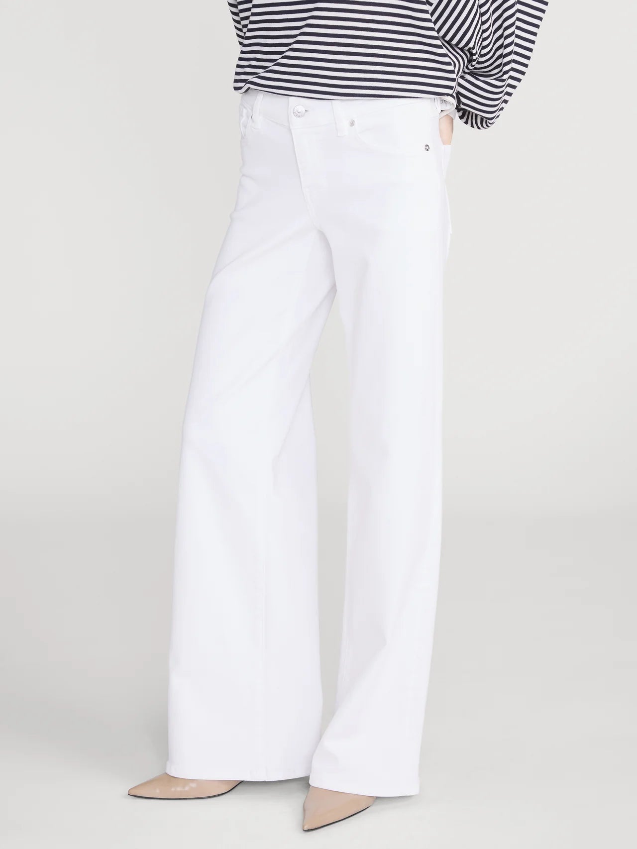 Low Rise Slim Palazzo in White