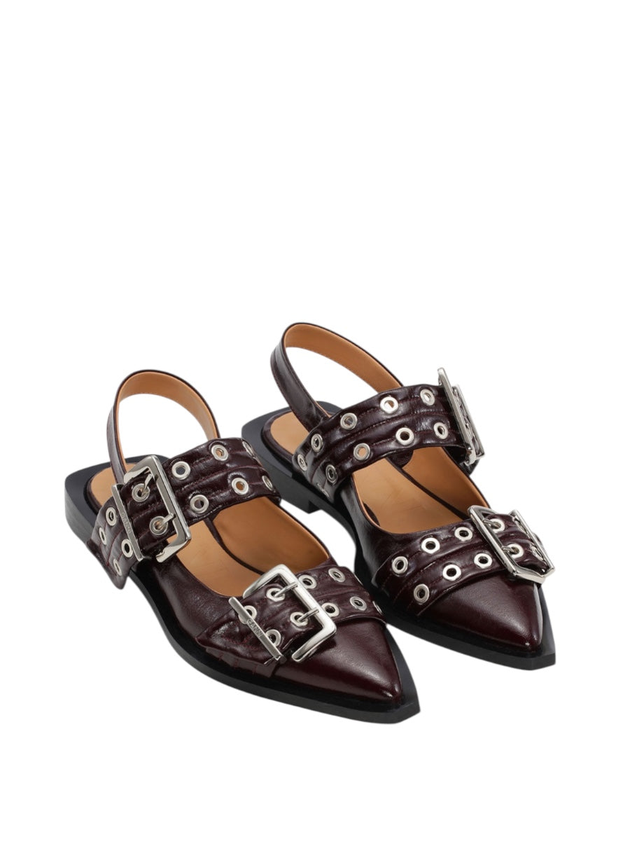 Feminine Buckle Ballerinas in Burgundy