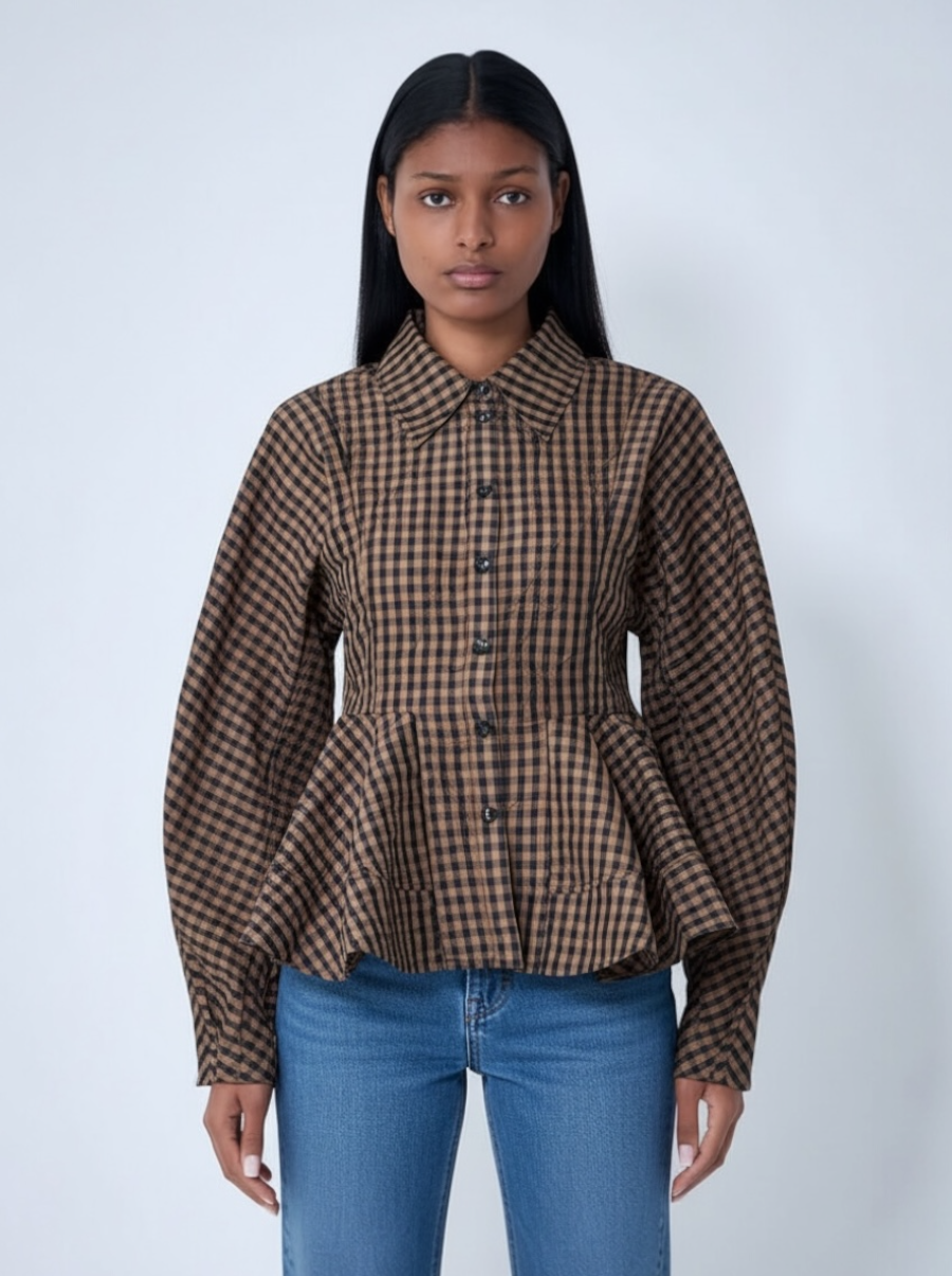 Crinkled Taffeta Check Peplum