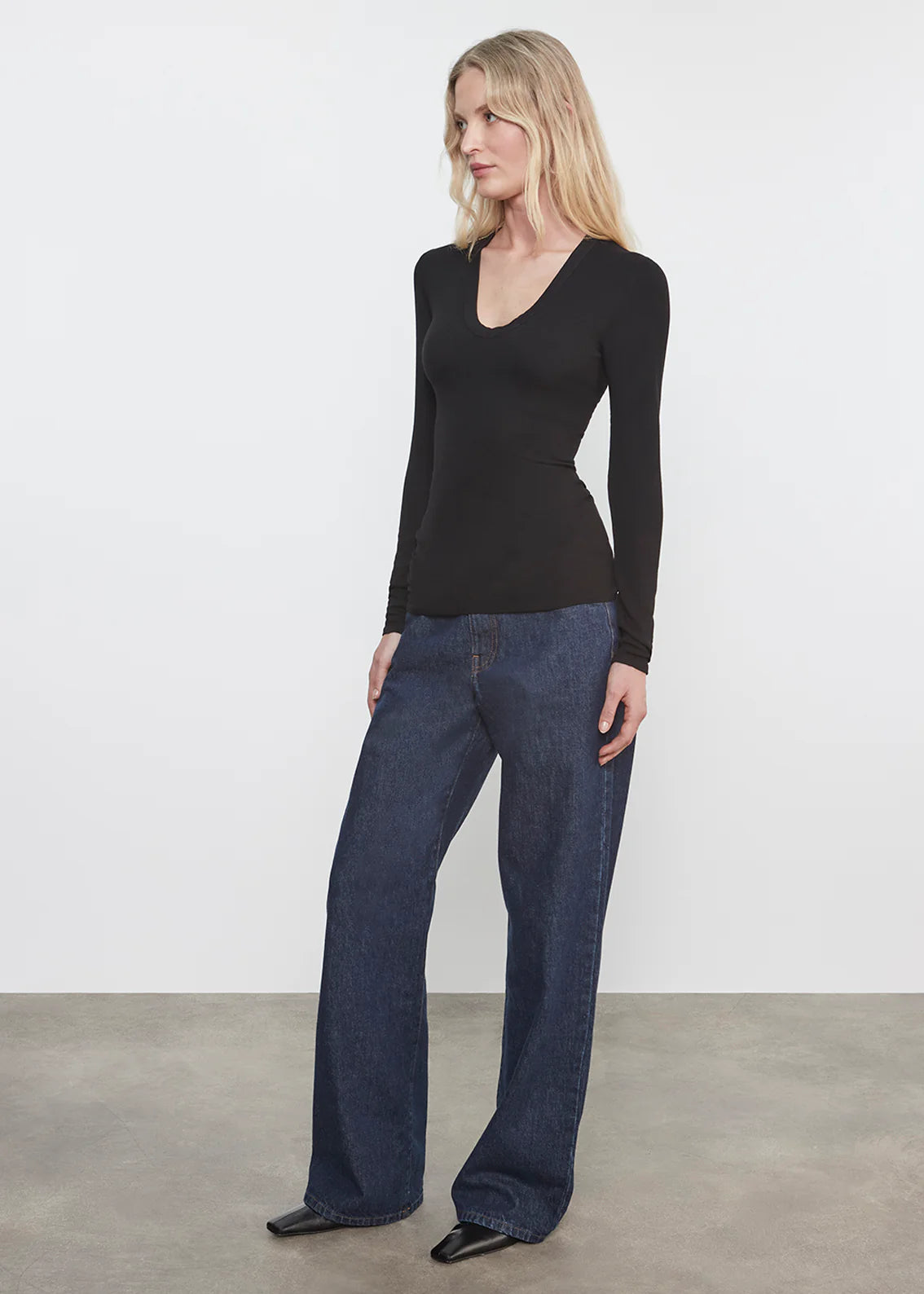Rib Bold Longsleeve U Top - Black
