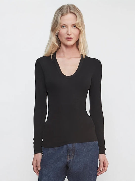 Rib Bold Longsleeve U Top - Black