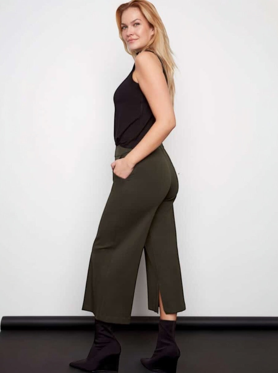 Gaucho Long Slit Pant in Fern