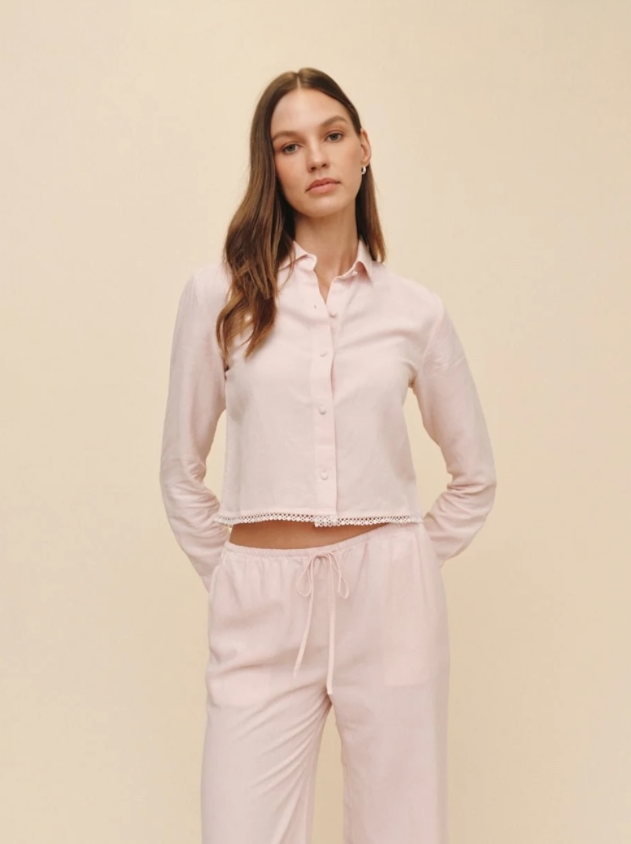 LS Crop Shirt With Trim