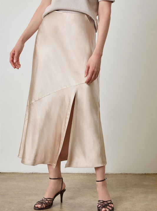 Satin Slit Front Skirt