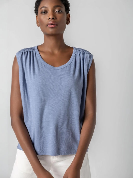 Shirred Shoulder Scoop Neck