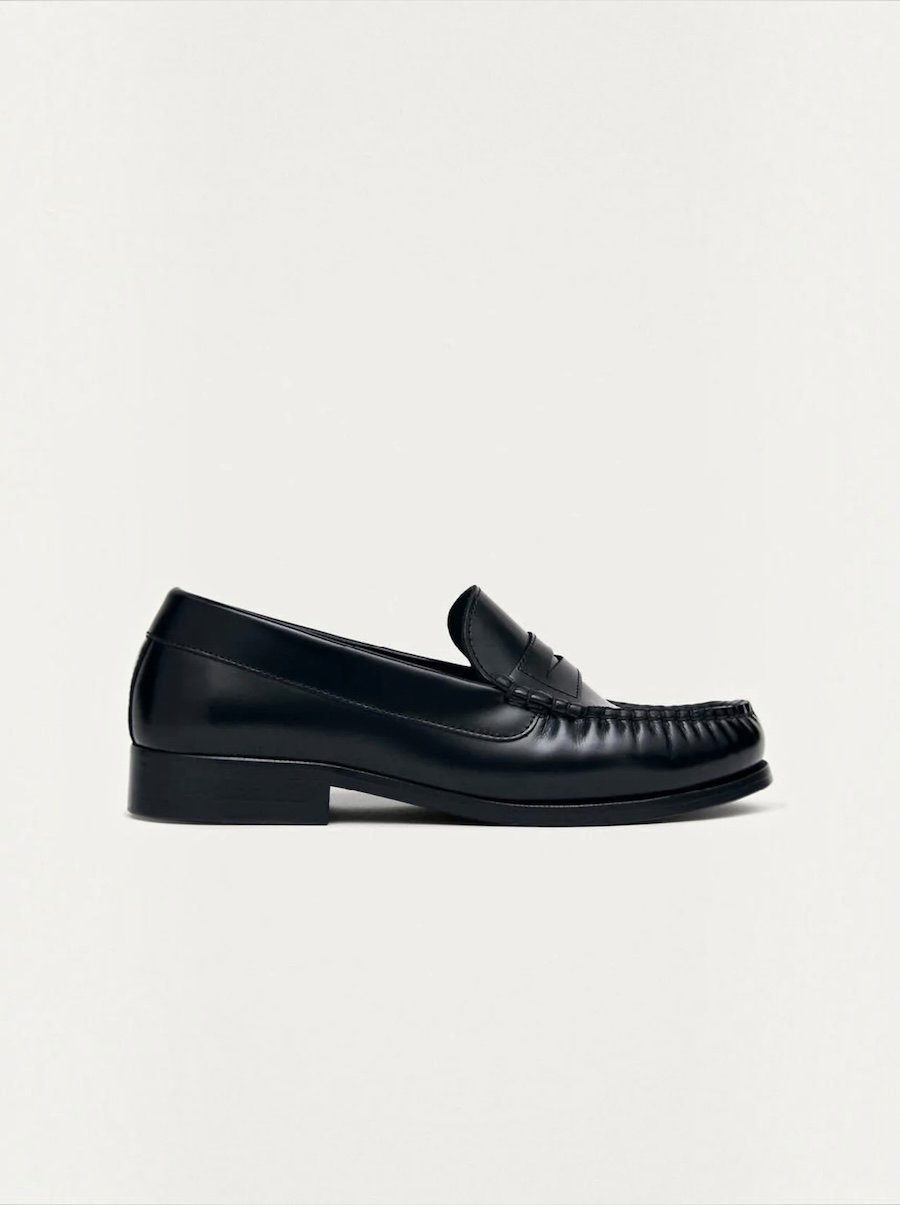 Rivet Black Leather Loafers