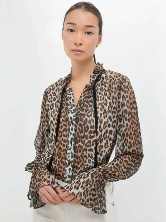 Printed Chiffon Tie String Shirt