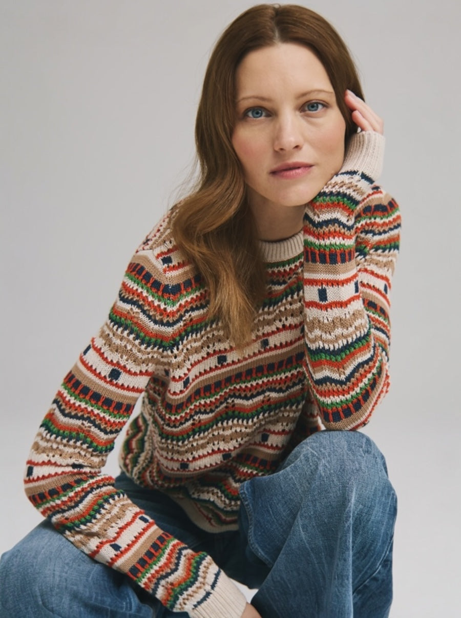 Pointelle Multi Stripe Boxy Crew