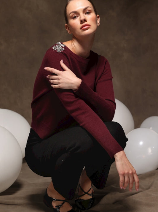 Cashmere Top With Shoulder Emb