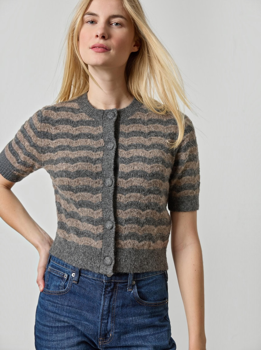 S/s Crewneck Cardigan Stripe