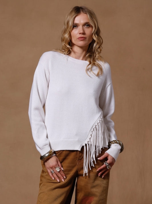 Fringe Trim Crew Neck