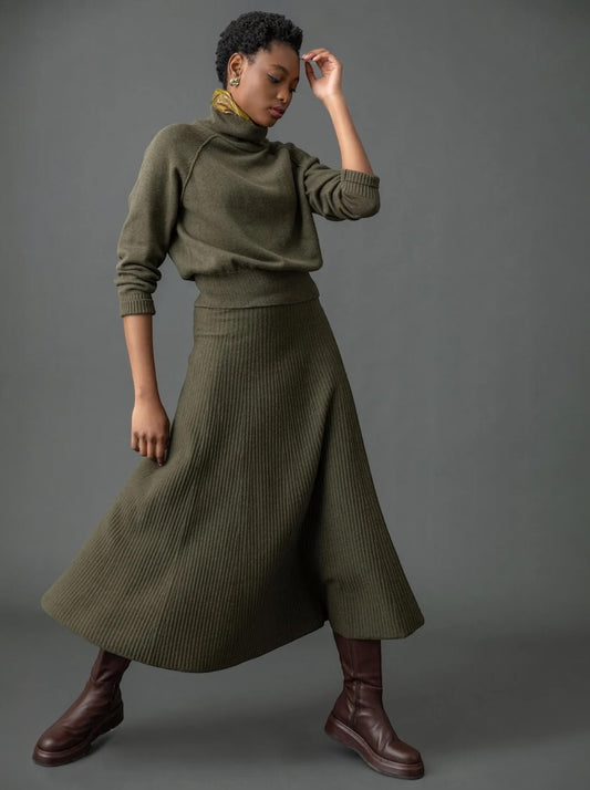 Flared Sweater Skirt in Loden