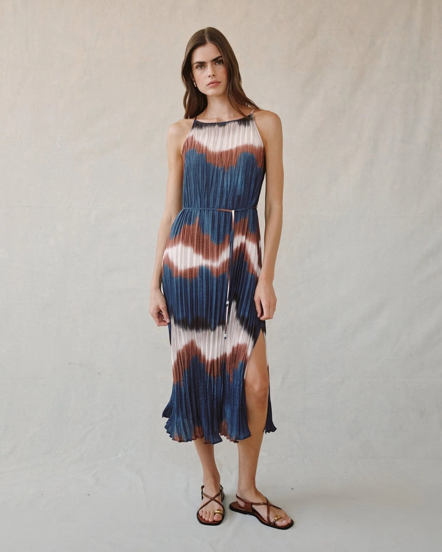 Pleated Midi Dress with Side Slit