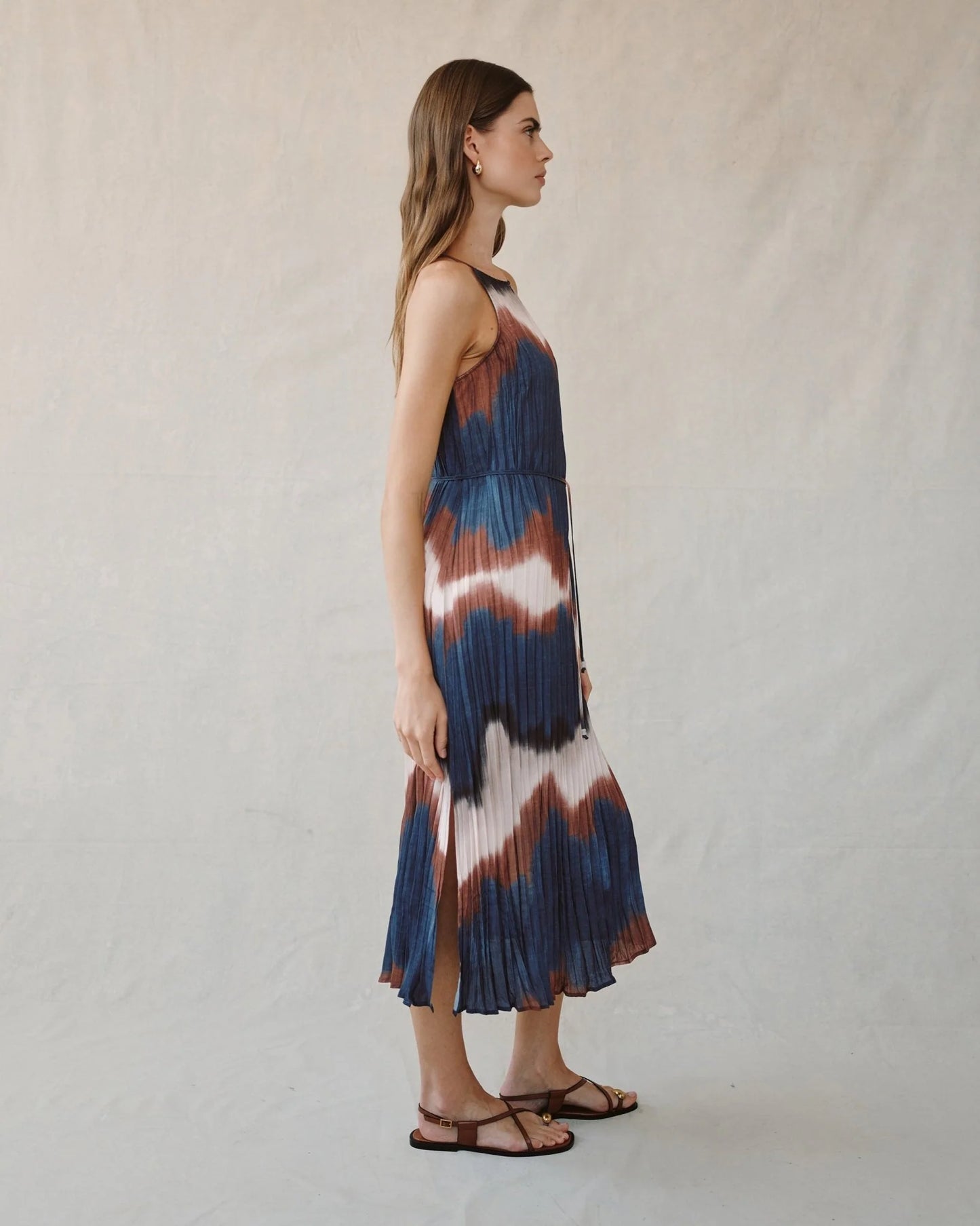 Pleated Midi Dress with Side Slit